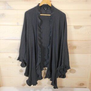ii Two Sisters Open Front Waterfall Cardigan Cape Dark Gray Ruffle Sweater